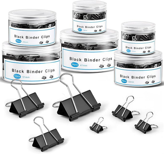 228 PCS Binder Clips Assorted Sizes, Extra Large Medium Small Mini and Micro, Metal Paper Binder Clip Black,Paper Clamps, 6 Sizes for Office Supplies, School and Home