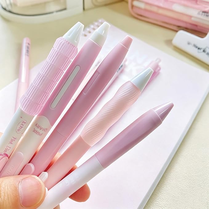 10Pcs Cute Pink Retractable Gel Pens 0.5mm Black Ink Pen for Women Girls