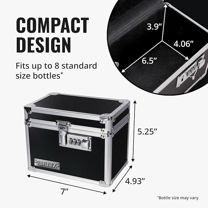 Vaultz Locking Security Box, Combination Safe for Valuables & Cash, Black | Small safe measuring 9.88 x 7 x 7.75 in, sturdy steel lockbox with reinforced corners, 3-digit combination, no keys needed