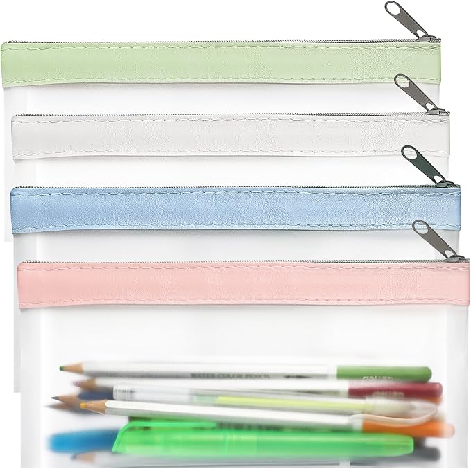 4 Pack Clear Pencil Pouch, Cute Pencil Case, Pencil Bag With Zipper | Teen Portable Pencil Pouch for School & Stationery Supplies