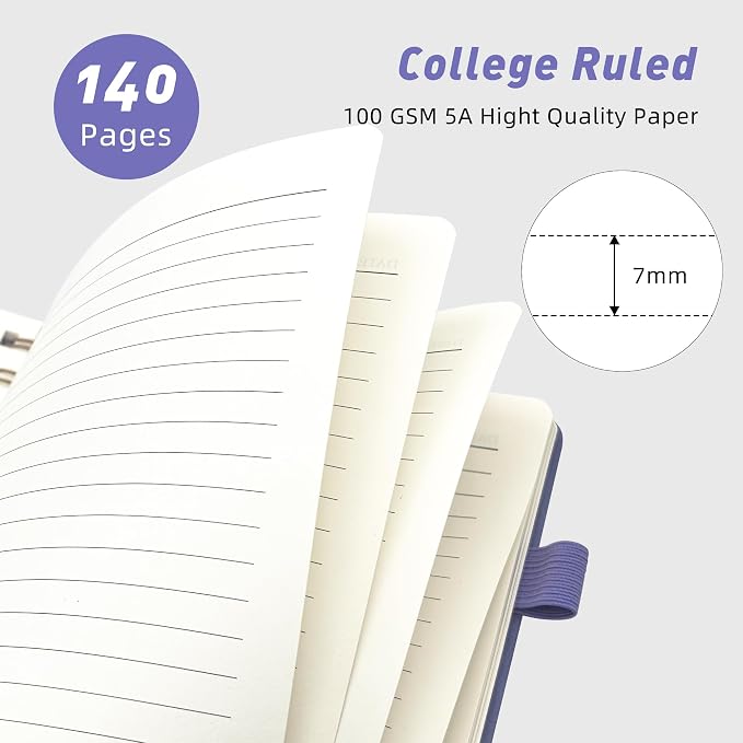 LEAGIM Lined Spiral Journal Notebook for Women & Men, College Ruled Hardcover Notebook for Work & Note Taking, Journals for Writing, 100 GSM, Business, School, 140 Pages, A5(5.8"x8.5") - Purple