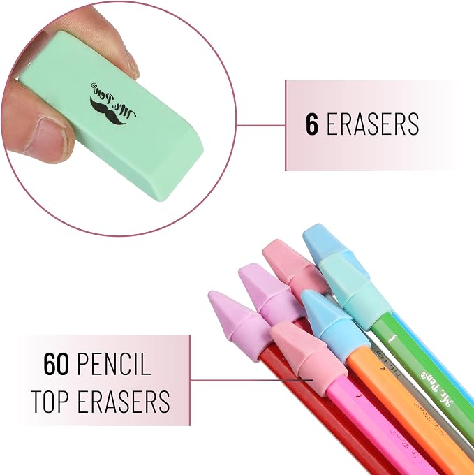 Mr. Pen- School Eraser Combination Set, 66 Pack, Pastel Colors | Latex Free Erasers for School, Office, Art Sketching, Homework, Exams, Clean Smudge-Free Correction