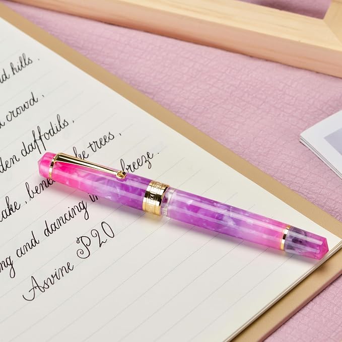 Asvine P20 Piston Fountain Pen, Stub Nib 1.1mm Calligraphy Art Drawing Gradual Purple Acrylic with Case Set