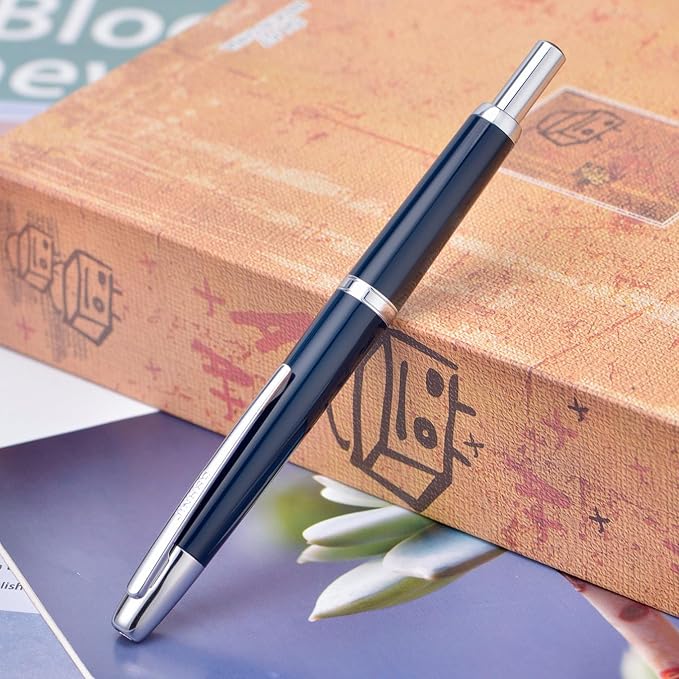 Jinhao 20 Press Retractable Fountain Pen Medium Nib with Converter Resin Writing Gift Pen, Dark Blue