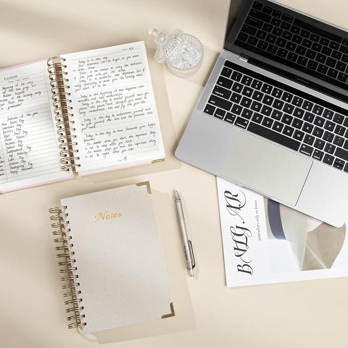 Spiral Notebook Journal, 328 Pages Linen Hardcover College Ruled Notebook, Lined Thick Journals for Women Men, A5 Thick Spiral Journal for Writing, 100GSM Paper, Cute Notebooks for Work School