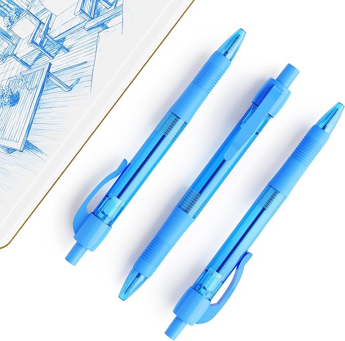 deegtran Pens Bulk, 30 Pack No Bleed Sky Blue Ink Click Pens with Soft Grip, Wholesale Retractable Ballpoint Pens for Office School, Medium Point Smooth 1.0MM