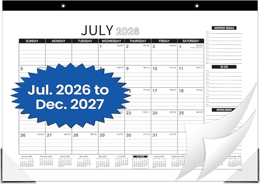 2026-2027 Desk Calendar - Desk Calendar 2026-2027, July 2026 - December 2027, 18 Monthly Desk Pad/Wall Calendar, 2-in-1 Desktop Calendar, 17" x 12", Thick Paper, Corner Protectors