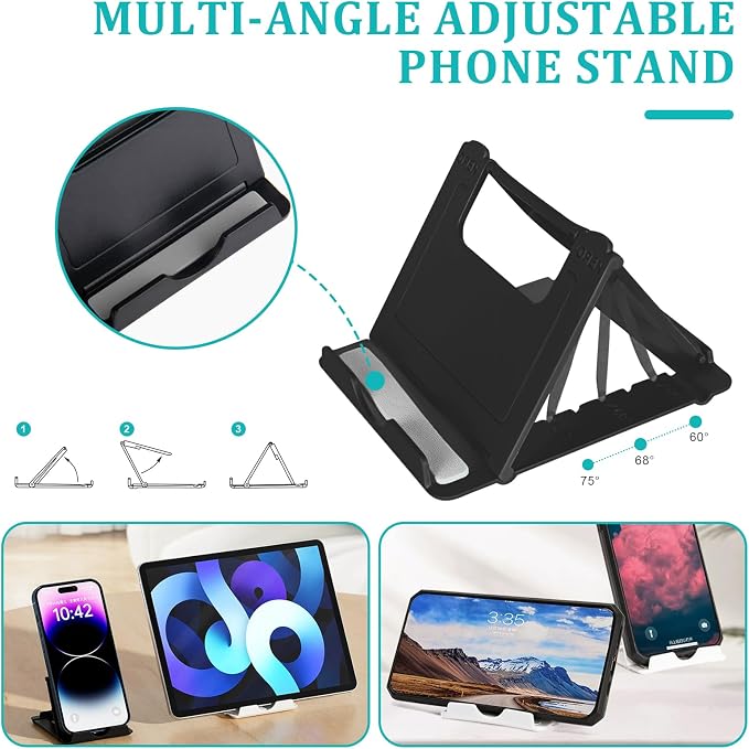 SAYEEC Rotating Pen Holder 5 Slots Desk Organizer with Adjustable Phone Stand Black Makeup Brush Holder Organizer Cute Pencil Cup Pot Art Supply Storage Box Caddy for Office School Vanity Bathroom