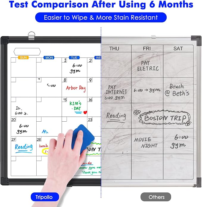 White Board Calendar Dry Erase for Wall, 24" x 18" Aluminum Frame（Black） | Magnetic Monthly Planner Board, Wall Mounted or Hanging. Calendar Design Suitable for Daily Planning of Home, Office, Class