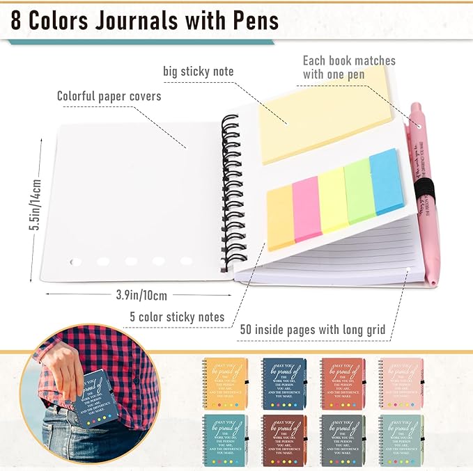 Resurhang 48 Pcs/24 Set Back to School Gifts for Students Teacher, Inspirational A6 Spiral Journal Notebook with Pen for Employee Team Teachers Students Classroom Rewards(Fresh Color,May You)