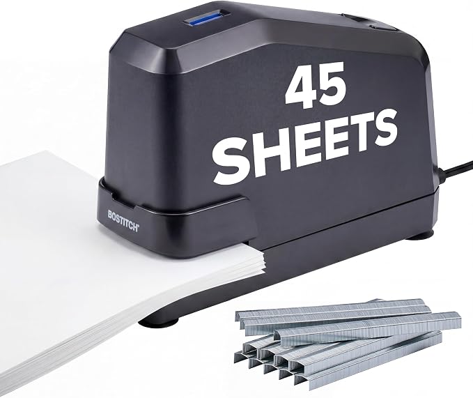 Bostitch Office Impulse Heavy Duty Electric Stapler Value Pack, 45 Sheet Capacity, Includes 5,000 Staples, No-Jam, Faster Stapling, Black