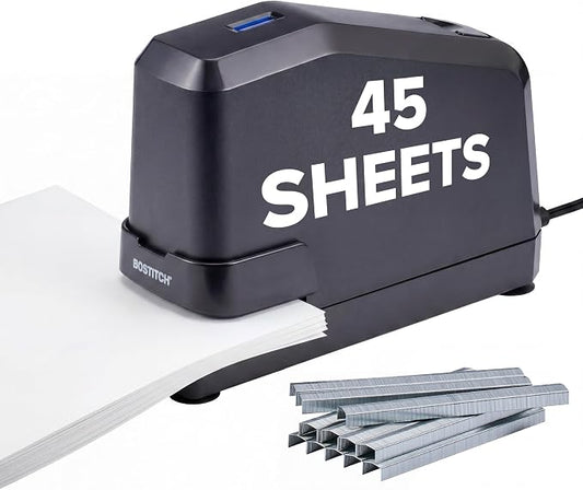Bostitch Office Impulse Heavy Duty Electric Stapler Value Pack, 45 Sheet Capacity, Includes 5,000 Staples, No-Jam, Faster Stapling, Black