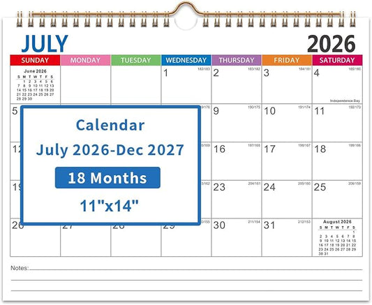 Comix 2026-2027 Wall Calendar, 18 Months Jul 2026 - Dec 2027 Monthly Planner, 120 GSM Thick Paper Lined Blocks, Hanging Calendar for Home Office Classroom, 14 x 11 Inch