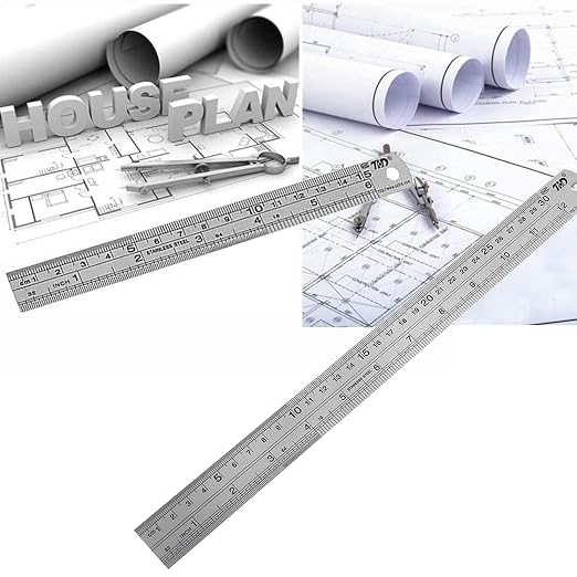 YouOKLight Metal Ruler Set, Stainless Steel 6 Inch and 12 Inch Rulers with Inches and Centimeters, Metric Precision Measuring Drawing Ruler, Silver