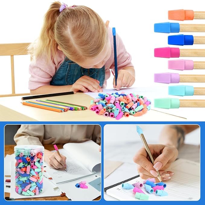 PRALB 1000PCS Pencil Top Eraser Bulk Caps for Pencils,Chisel Shape Erasers Toppers for Party Favors Games Prizes, Pencil Top Erasers Cap for Home School Classroom Office Ocean Color