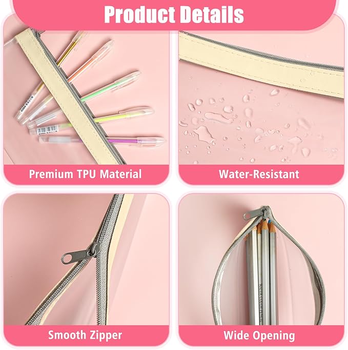 4 Pack Clear Pencil Pouch, Cute Pencil Case, Pencil Bag With Zipper | Teen Portable Pencil Pouch for School & Stationery Supplies