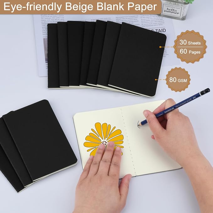 ZCZN 100 Pack Black Pocket Notebooks Bulk, 3.5 X 5.5 Inches Blank Paper Journaling Notebooks, 30 Sheets/60 Pages, Mini Journal Notebooks for Work, Writing, Drawing Memo Notepad(Black Cover)