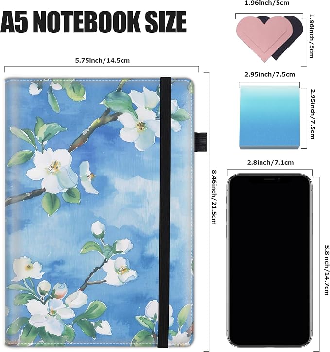 Hardcover Executive Notebooks, A5 PU Leather Lined Journal Notebook, 200 Pages Thick Paper Subject Notebooks for School,Work,Home Writing Business Notebook, Diary Book ，Plum Bossom