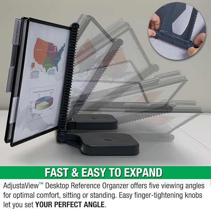 Ultimate Office AdjustaView 20-Pocket Desk Reference Organizer with Easy-Load Pockets and Compact Weighted Base for Stability (Colored Pockets)