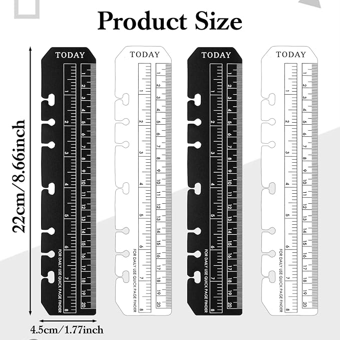 Ymapinc 4PCS Notebook Ruler,Clear A5 6-Ring Binder Ruler with Holes Book Marker & Measuring Tool for Notebooks, 8.7x1.8 Inch, Black & Transparent (Combo Pack)