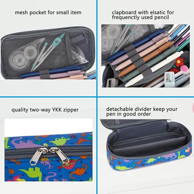 FlowFly Large Capacity Pencil Case for Kids, Boys & Girls – Zippered Multi-Functional Pen Pouch, Soft & Portable Pencil Bag for School, Teens, Students, Dinosaur