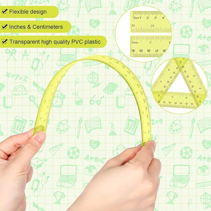 Zonon 2 Pcs 12 Inch Clear Ruler and 6 Inch Plastic Protractor Set, Dual Scale Inch/Cm Math Geometry Measuring Tools for Back to School Students Teachers Classroom Office Drafting Use(Yellow)