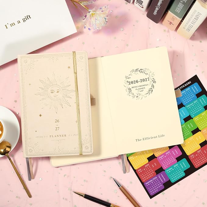 Planner 2026-2027 - Academic Planner 2026-2027, July 2026 - June 2027, 5.75" x 8.25", 2026-27 Weekly and Monthly Planner, Faux Leather planner 26-27 with Back Pocket & 40 Notes Pages - Seashell Gold