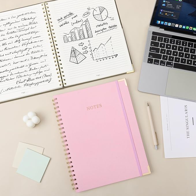 A4 Large Spiral Notebook Journal, (8.5×11'') 100 Pages Sheets Linen Hardcover College Ruled Journaling For Work & Note Taking Thick Spiral Journal For Writing Daily Journal For Women & Men- Pink