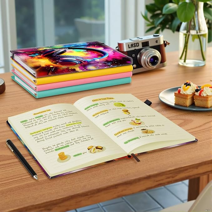 Hardcover Executive Notebooks, A5 PU Leather Lined Journal Notebook, 200 Pages Thick Paper Subject Notebooks for School,Work,Home Writing Business Notebook, Diary Book ，Headphones Music