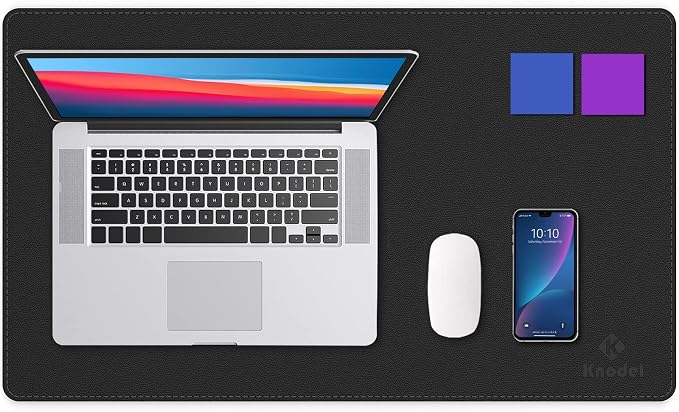 K KNODEL Small Sewing Leather Desk Mat, Desk Pad (Black, 23.6" x 13.8") | Mouse and Keyboard Pad, PVC Computer and Laptop Mat, Desktop Protector and Cover, Writing Pad and Blotter for Home Office