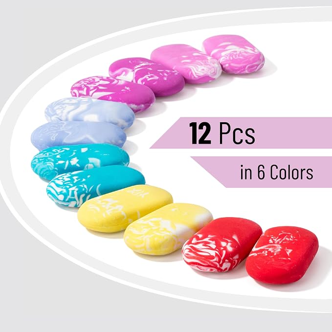 Mr. Pen- Marble Pencil Erasers, 12 Pack, 1" x 2" | Soft Rubber Marble Pencil Erasers for School, Office, Art Sketching, Homework, Exams, Clean Smudge-Free Correction