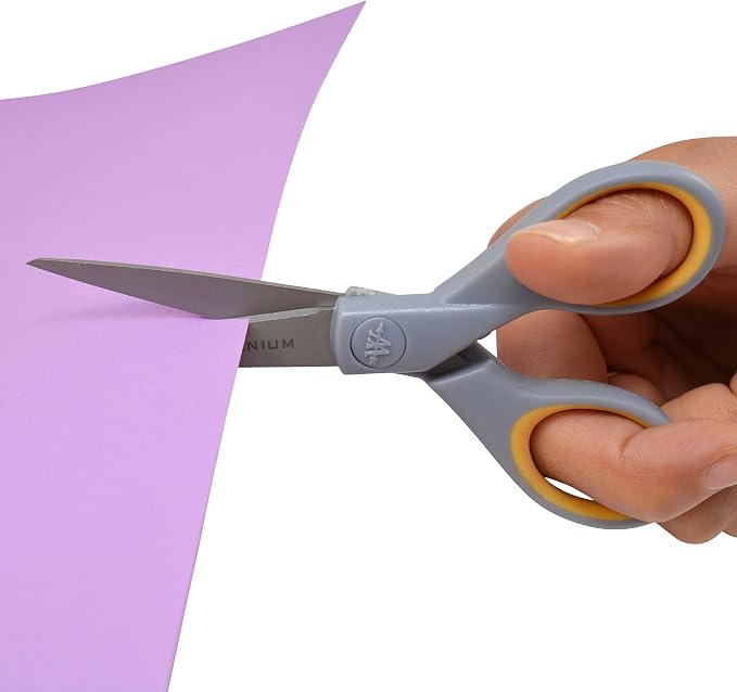 Westcott ‎13824 7” & 5” Pointed Titanium-Bonded Crafting Scissors with Soft Handles, Gray/Yellow (2 Pack)