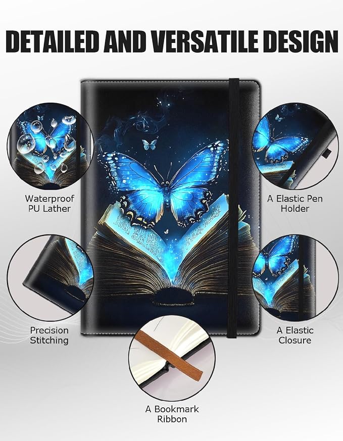 Hardcover Executive Notebooks, A5 PU Leather Lined Journal Notebook, 200 Pages Thick Paper Subject Notebooks for School,Work,Home Writing Business Notebook, Diary Book ，Magic Book Butterfly
