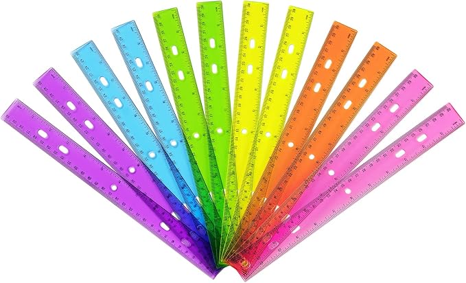 ZZTX 12 Pack Color Transparent Ruler Plastic Rulers 12 Inch | Clear plastic, Dual scale, For school home office