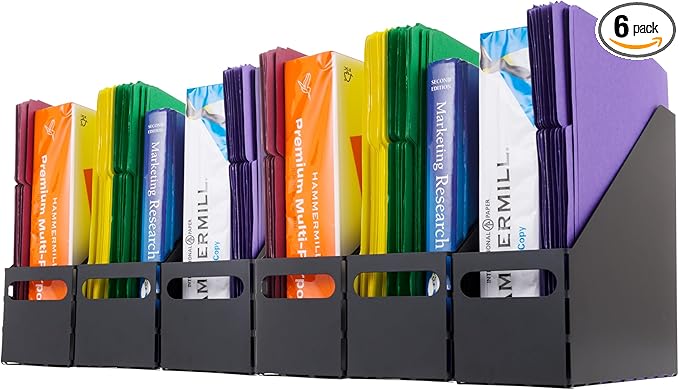 IRIS USA 6-Pack Magazine Holder Organizer, Black | Keep magazines, documents, and reading materials organized with compact desktop storage for home offices and everyday spaces