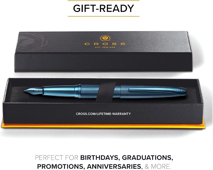 Cross ATX Sandblasted Dark Blue Stainless Steel Fine Nib Fountain Pen - Refillable Pen for Smooth Writing - Black Ink - Comfortable Grip - Long-Lasting - Professional Office Supplies
