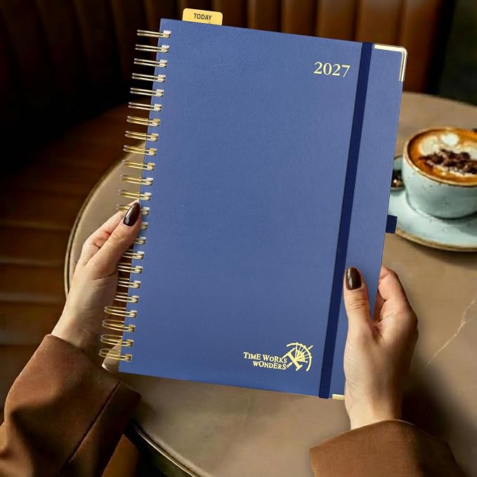 POPRUN 2027 Daily Planner One Page Per Day, Large 8.5" x 12", Calendar Book from Jan 2027 - Dec 2027, Hardcover Appointment Book with Hourly Time Slots, Spiral Bound, Monthly Tabs - Midnight Green