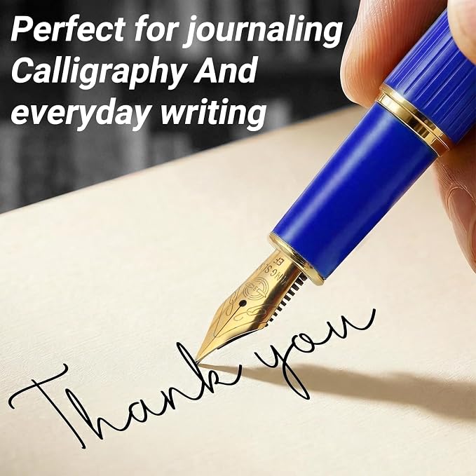 Fountain Pen,Elegant Fountain Pens with 2 Nib(F/EF) 8 black ink cartridges,Fancy Pen for Journaling,Nice Pens for Writing,Calligraphy Pen,Writing Pen with Gift box(Blue)
