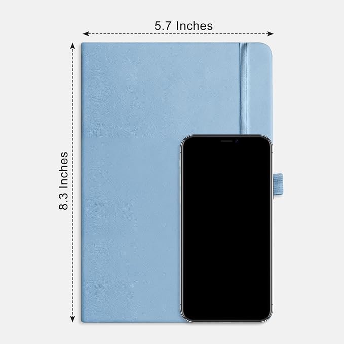 RETTACY Blank Journal Notebook, 192 Pages, A5 Medium Size (5.7'' x 8.3'') | Leather Hardcover, 100 GSM Thick Paper, for Sketching, Drawing, Painting (Light Blue)
