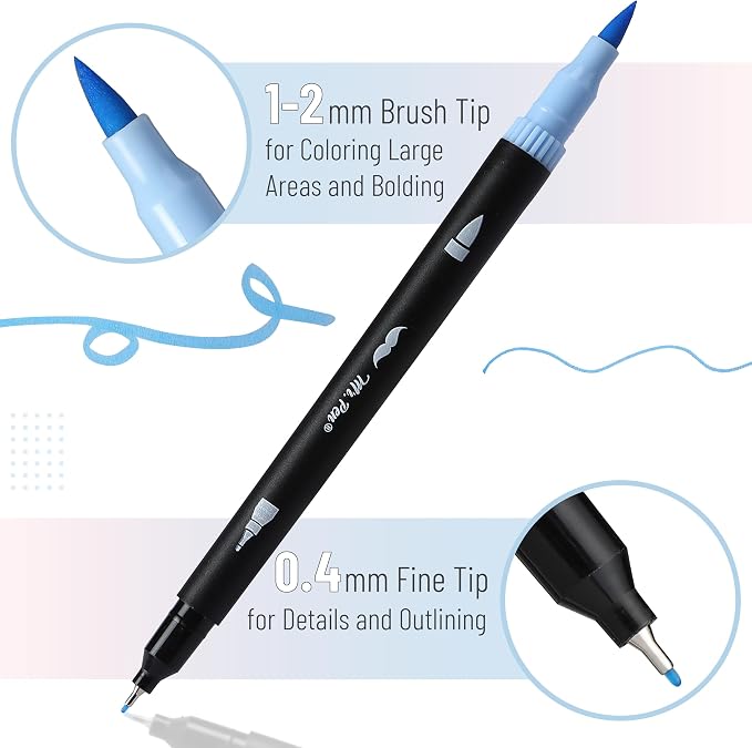 Mr. Pen- Dual Tip Brush Pens, 12 pcs, Assorted Color | Fine & Brush Tip Markers for Adult Coloring Markers for Adults