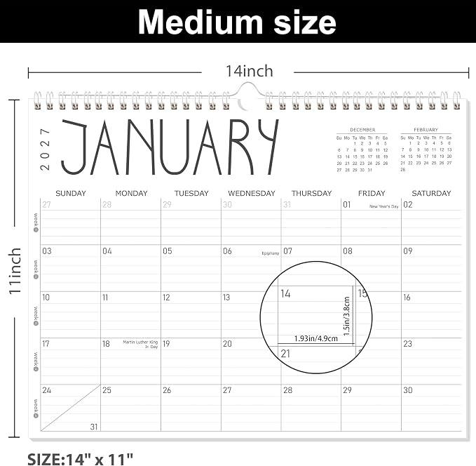 GuassLee Wall Calendar 2026-2028, 24-Month Academic Calendar Runs from June 2026 until May 2028,14" X 11" Hanging Monthly Planner with Thick Paper, Ruled Blocks for Home School Office Organizing