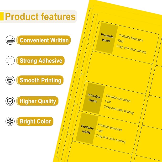 L LIKED 300 Fluorescent Yellow Labels, 2"X4" Neon Colored Labels Handwritten or Inkjet/Laser Print for Shipping Envelopes & Small Packages - 30 Sheets