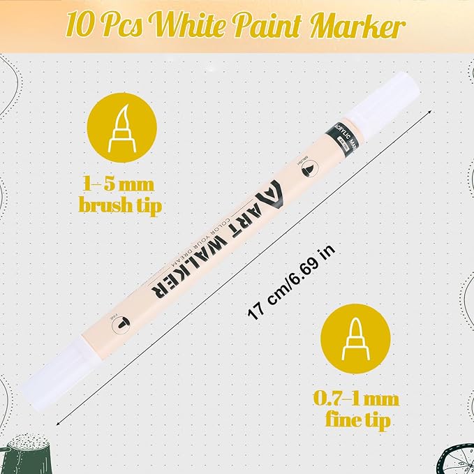 Thboxes White Paint Markers 10 Pack, Dual Tip Acrylic Pens | Fine Tip + Brush Tip, Water-Based Ink, Quick-Drying, Works on Wood, Glass, Rock, Plastic, Canvas, Fabric, Metal