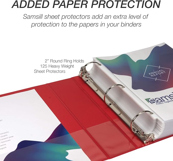 Samsill 2 Inch 3 Ring Binders, Economy Round Ring, Clear View Cover, 425 Sheet Capacity - for School, Home, Office - Red, 12 Pack