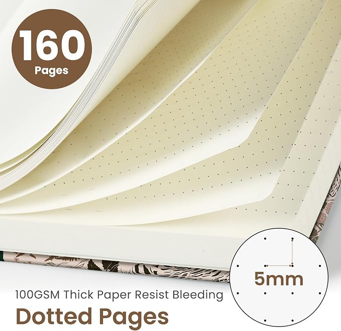 Dotted Journal Notebook for Women & Men, Hardcover Leather Journal for Writing, A5 Dotted Journaling Notebook for Work & Sketching, Perfect for Office School Home Supplies, 160 Pages, Magical Forest