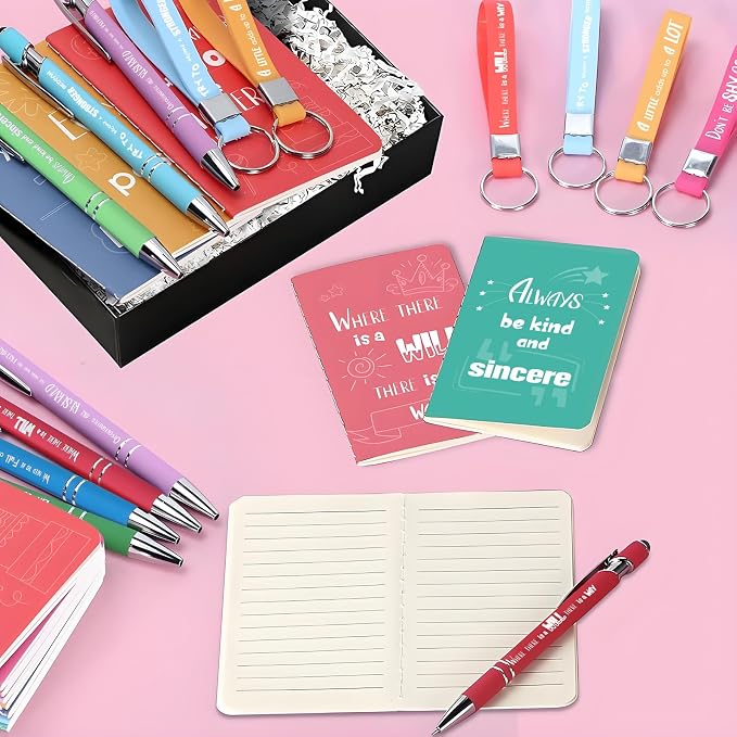 DoubleCare 48 Pcs Thank You Gifts Inspirational Notebooks with Pen & Keychain, 3 x 5 Inch Motivational Mini Notepads Bulk,Cute Colorful Journal Notebooks for Employee Teacher Staff Coworker