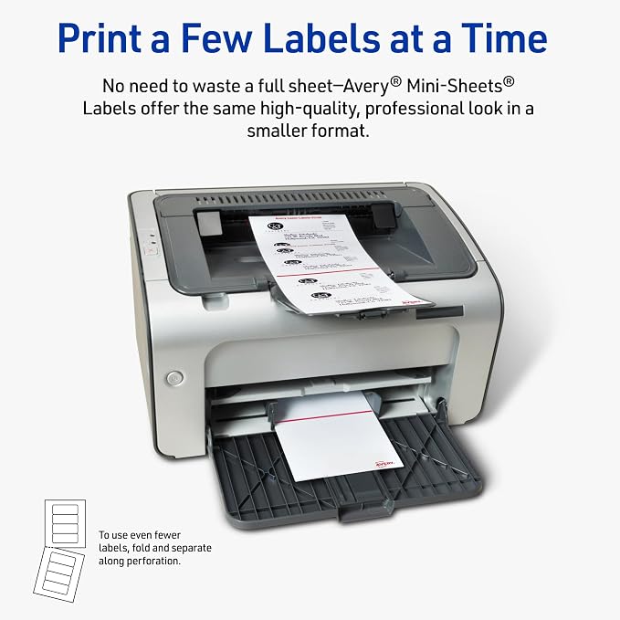 Avery Printable Mini-Sheets Address Labels, 1" x 2-5/8", White, Permanent Adhesive, Laser/Inkjet Compatible, 200 Blank Stickers Total, Great for Printing a Few Labels at a Time (2160)