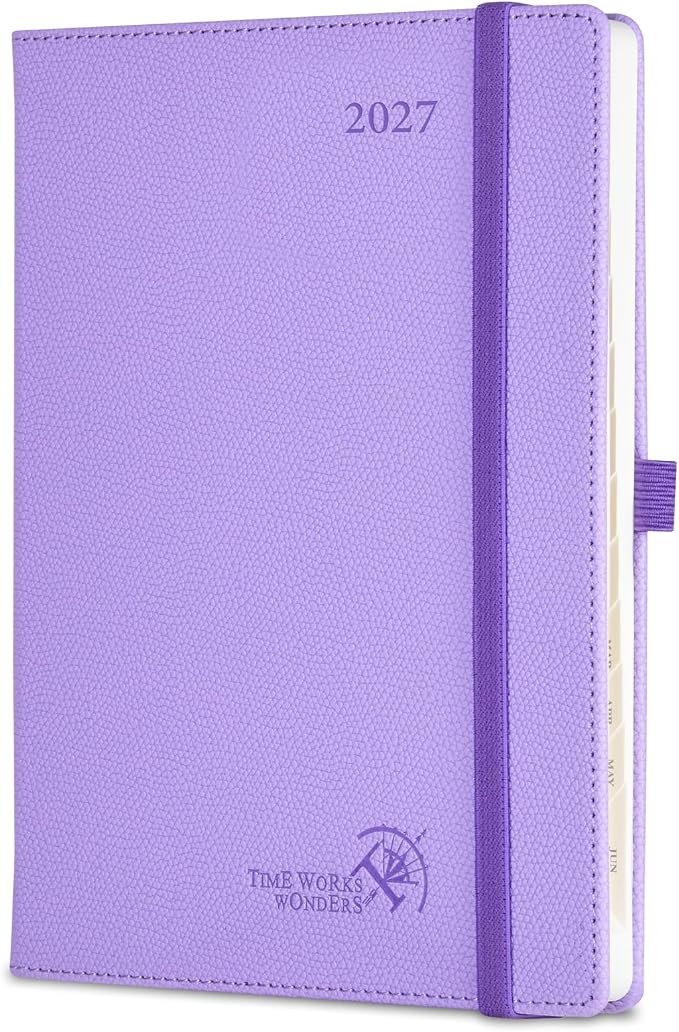 POPRUN 2027 Planner (Medium 6.75"x 8.75"), Weekly and Monthly Planner | Daily Calendar Book Jan.2027 - Dec.2027, Appointment Book with Monthly Tabs, Leather Hardcover, Inner Pocket - Lavender