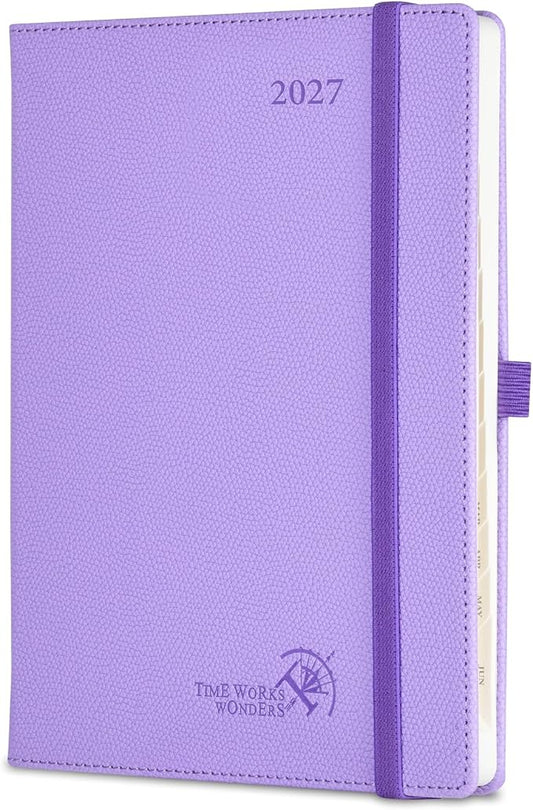 POPRUN 2027 Planner (Medium 6.75"x 8.75"), Weekly and Monthly Planner | Daily Calendar Book Jan.2027 - Dec.2027, Appointment Book with Monthly Tabs, Leather Hardcover, Inner Pocket - Lavender