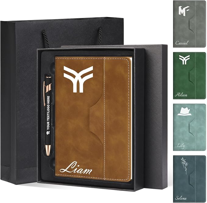 ENOMY Personalized Notebook Journal with Pen & Gift Box Custom Notebook A5 Hardcover Notebook Set for Men Women Lined Journal for Work College Graduation Xmas Gifts (Brown)